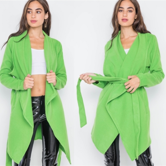 🆕️Apple Green Fleece Drape-Front Jacket - Picture 5 of 5